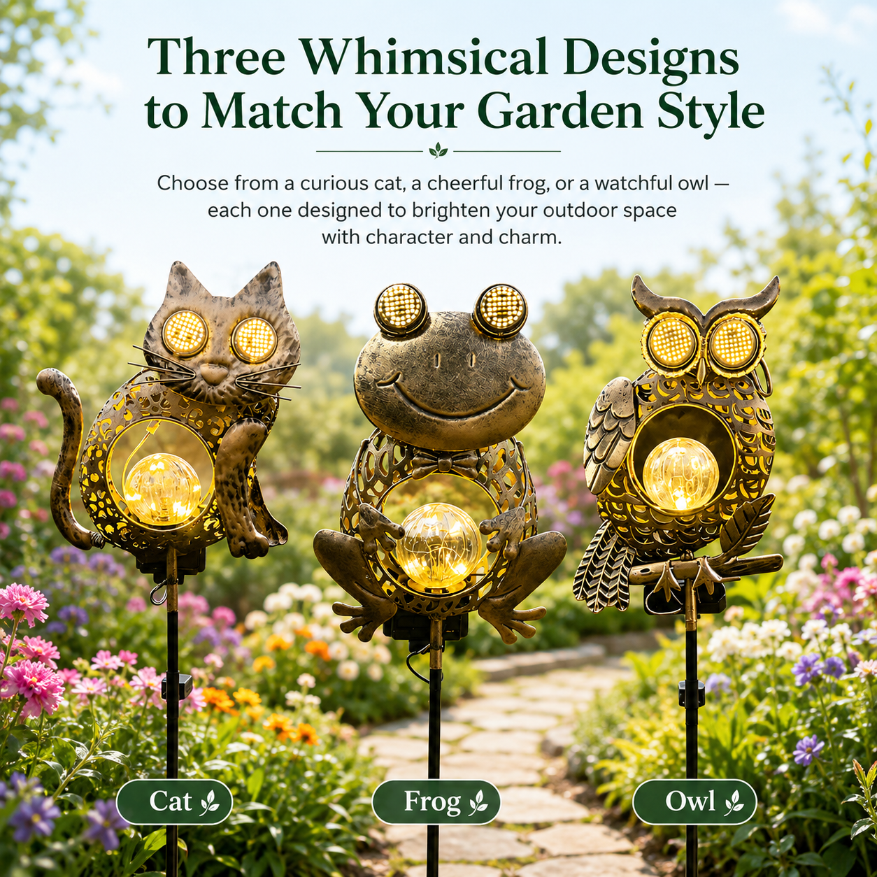 Dynamic Solar Animal Garden Stake Light 🐸🐱🦉