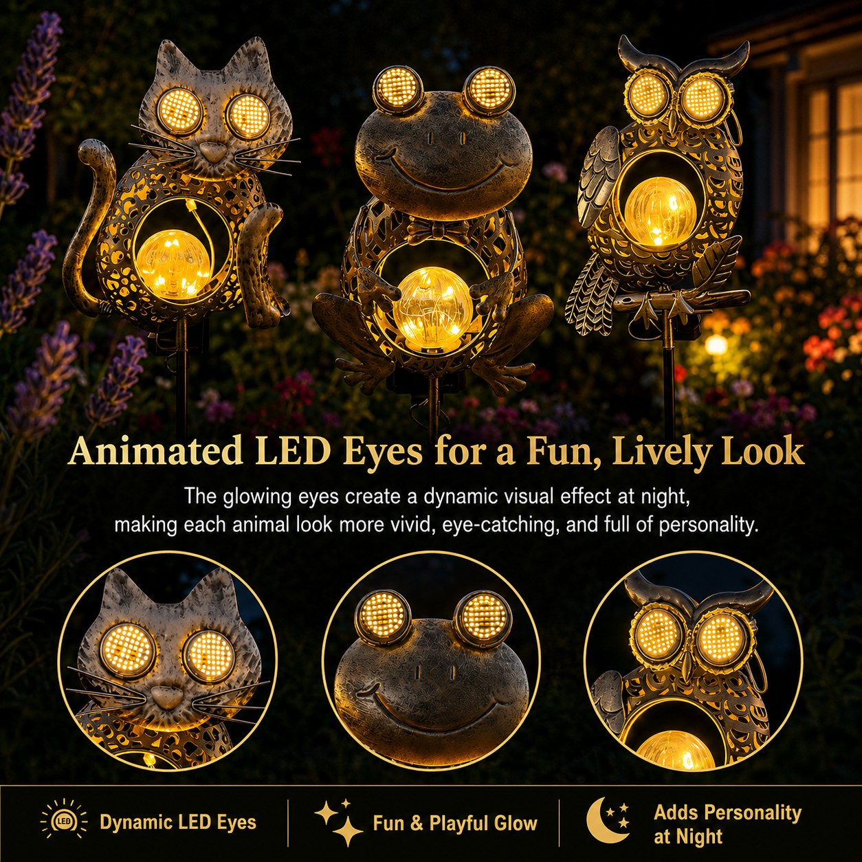 Dynamic Solar Animal Garden Stake Light 🐸🐱🦉