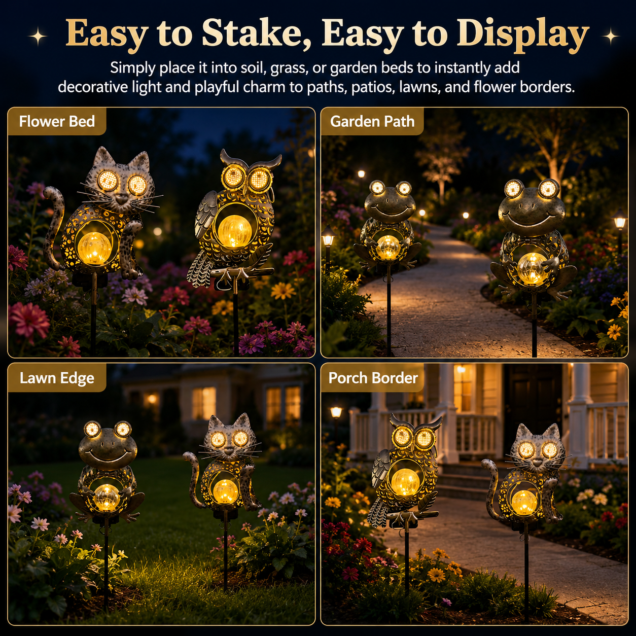 Dynamic Solar Animal Garden Stake Light 🐸🐱🦉