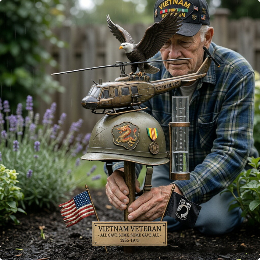 Vietnam Veteran Memorial Garden Stake with Rain Gauge 🇺🇸🦅