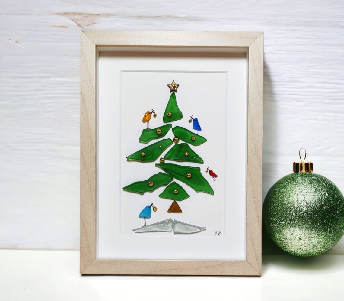 Sea Glass Christmas Tree/ Christmas Gifts/ Christmas Tree/ Sea Glass Picture/ Pebble & Sea Glass Art / Christmas Decoration/ 3D Art/ Framed image 8