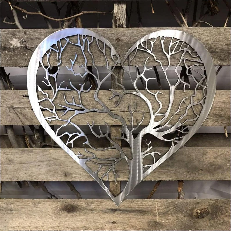 Handcrafted Heart Tree Metal Wall Art