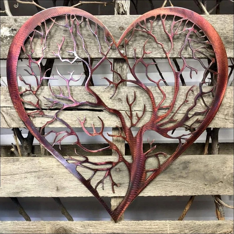 Handcrafted Heart Tree Metal Wall Art