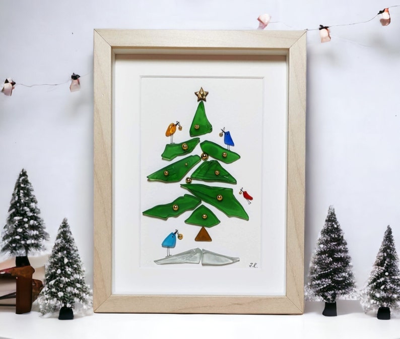 Sea Glass Christmas Tree/ Christmas Gifts/ Christmas Tree/ Sea Glass Picture/ Pebble & Sea Glass Art / Christmas Decoration/ 3D Art/ Framed image 3
