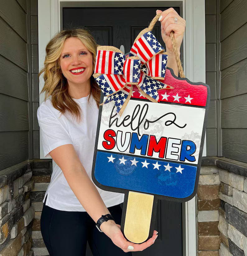 Summer Ice Cream Sign Independence Day Patriotic House Sign