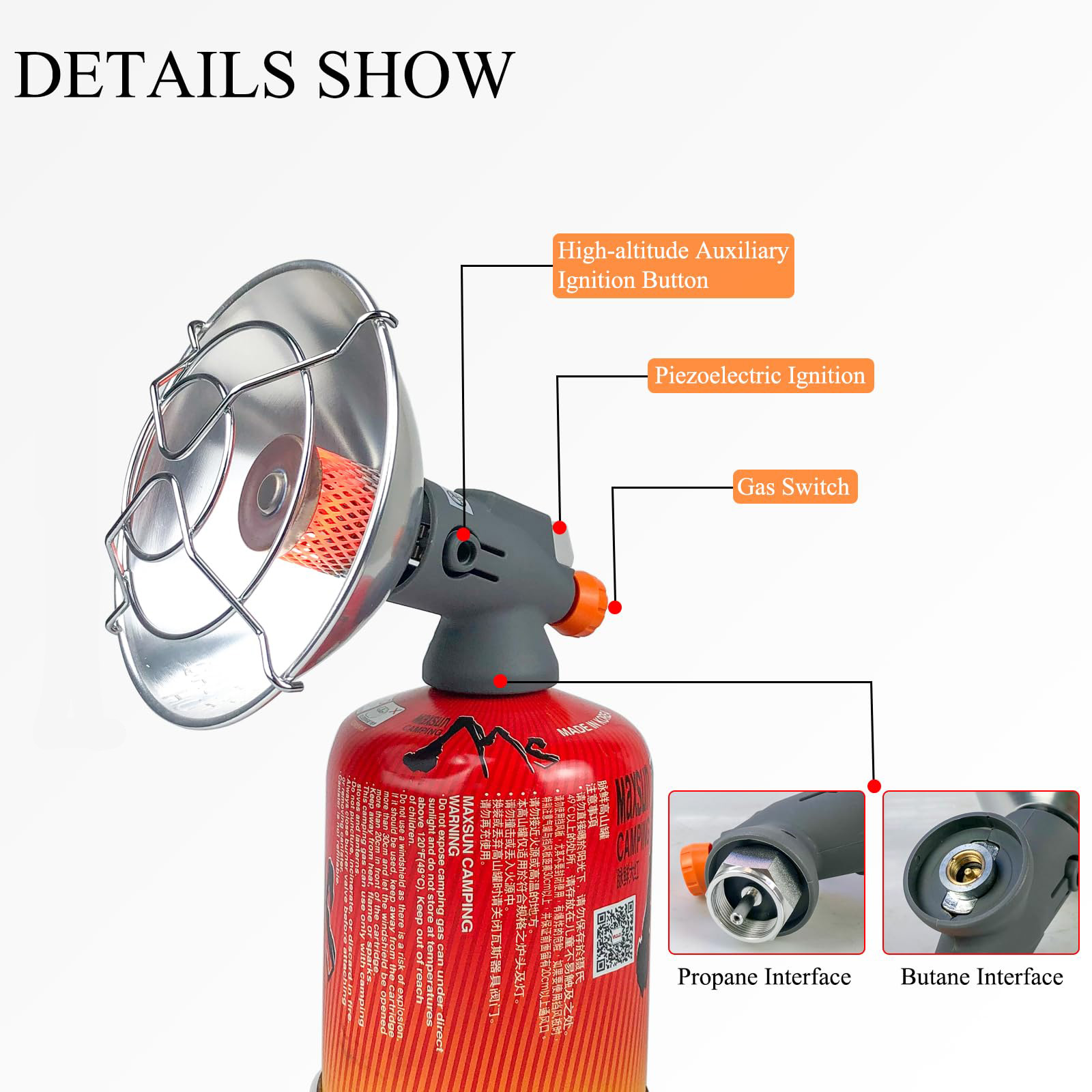 🔥18000 BTU 3 Settings Propane Tank Top Heater