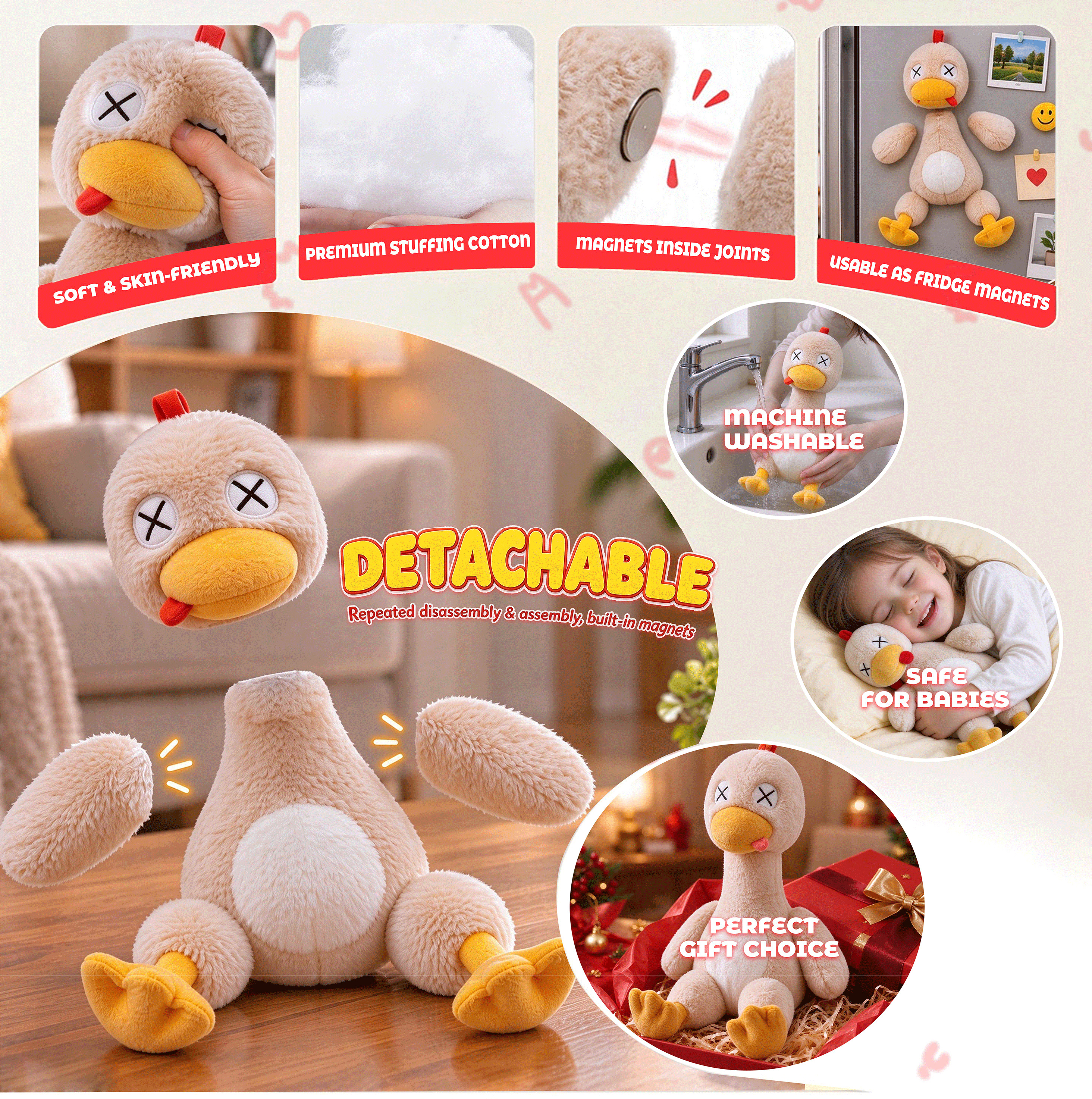 🦆 Choppy Ducky Magnetic Detachable Plush – Funny Removable Limbs Duck & Fridge Magnet