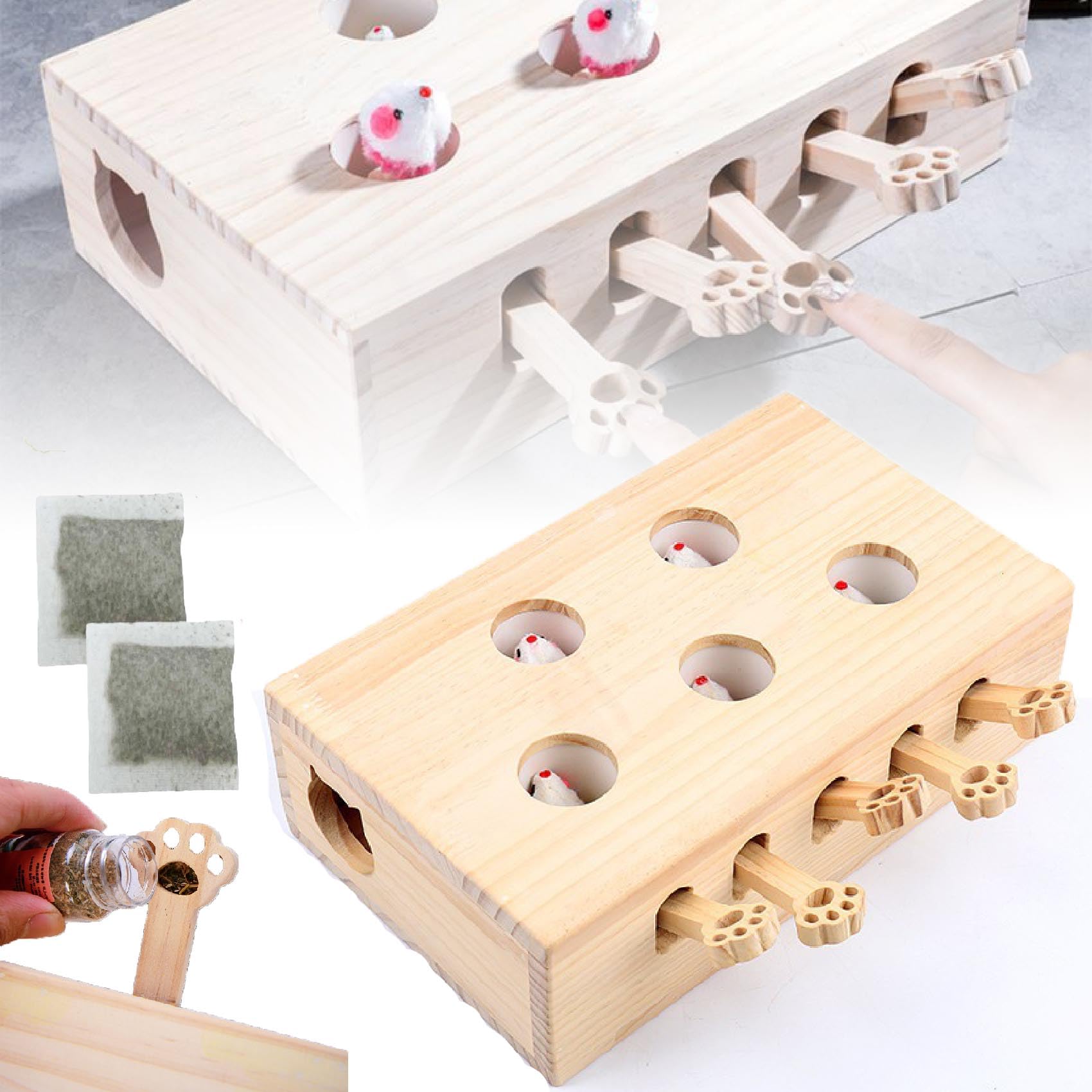 Interactive Wooden Whack-A-Mole Cat Toy