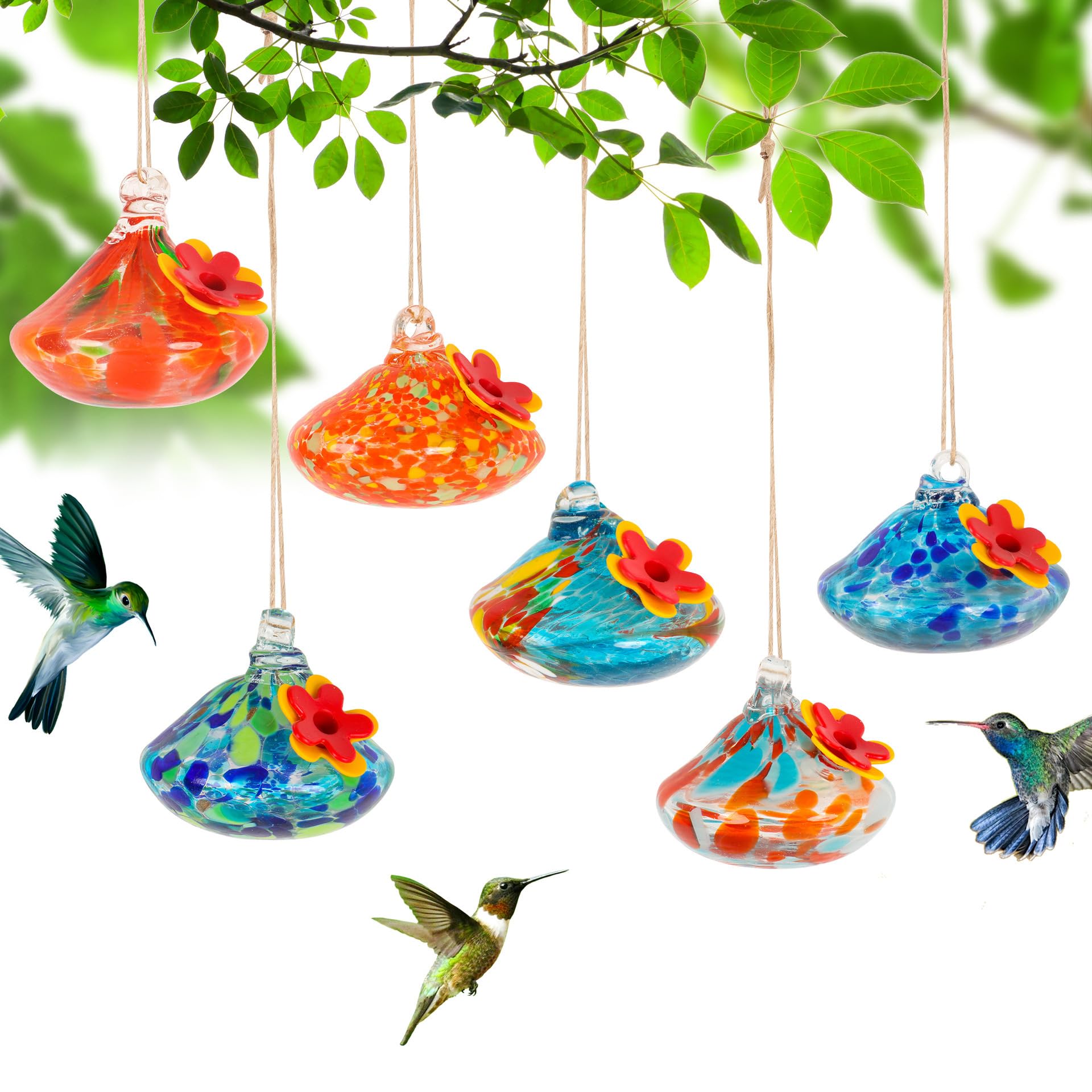 Handcrafted Glass Hummingbird Feeder with Flower Decoration