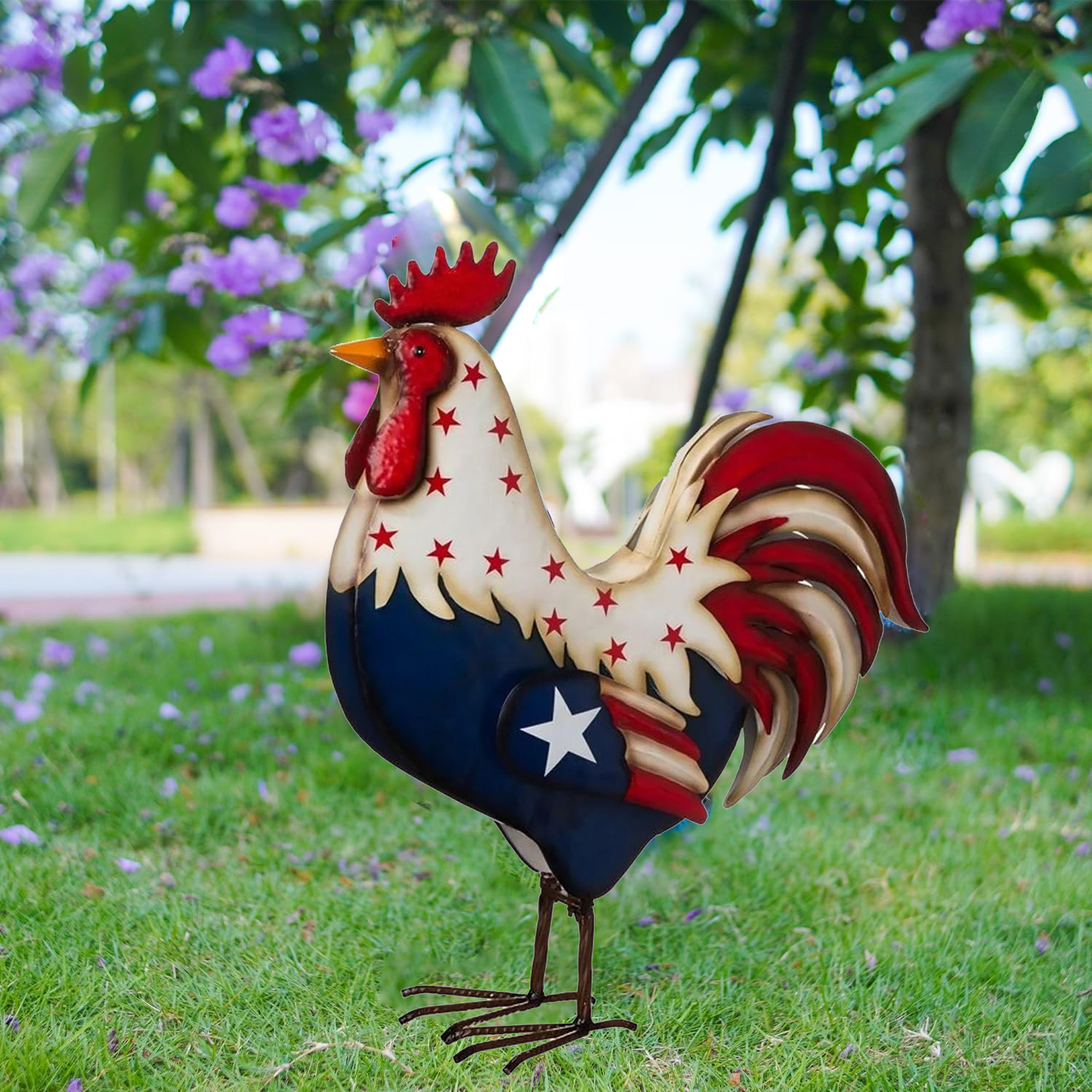 Metal Patriotic Rooster Statue