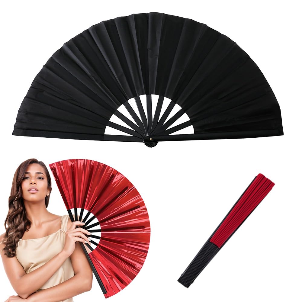 2025 New Large Holographic Folding Hand Fan Line Dance Popping Fan