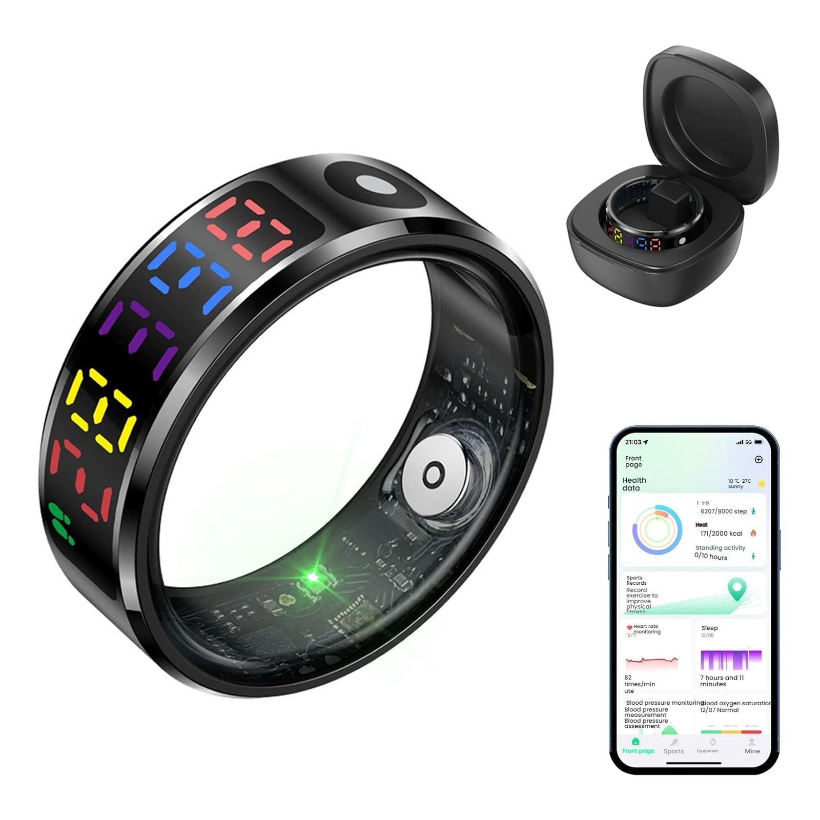 Color Screen Smart Health Ring for Women Men