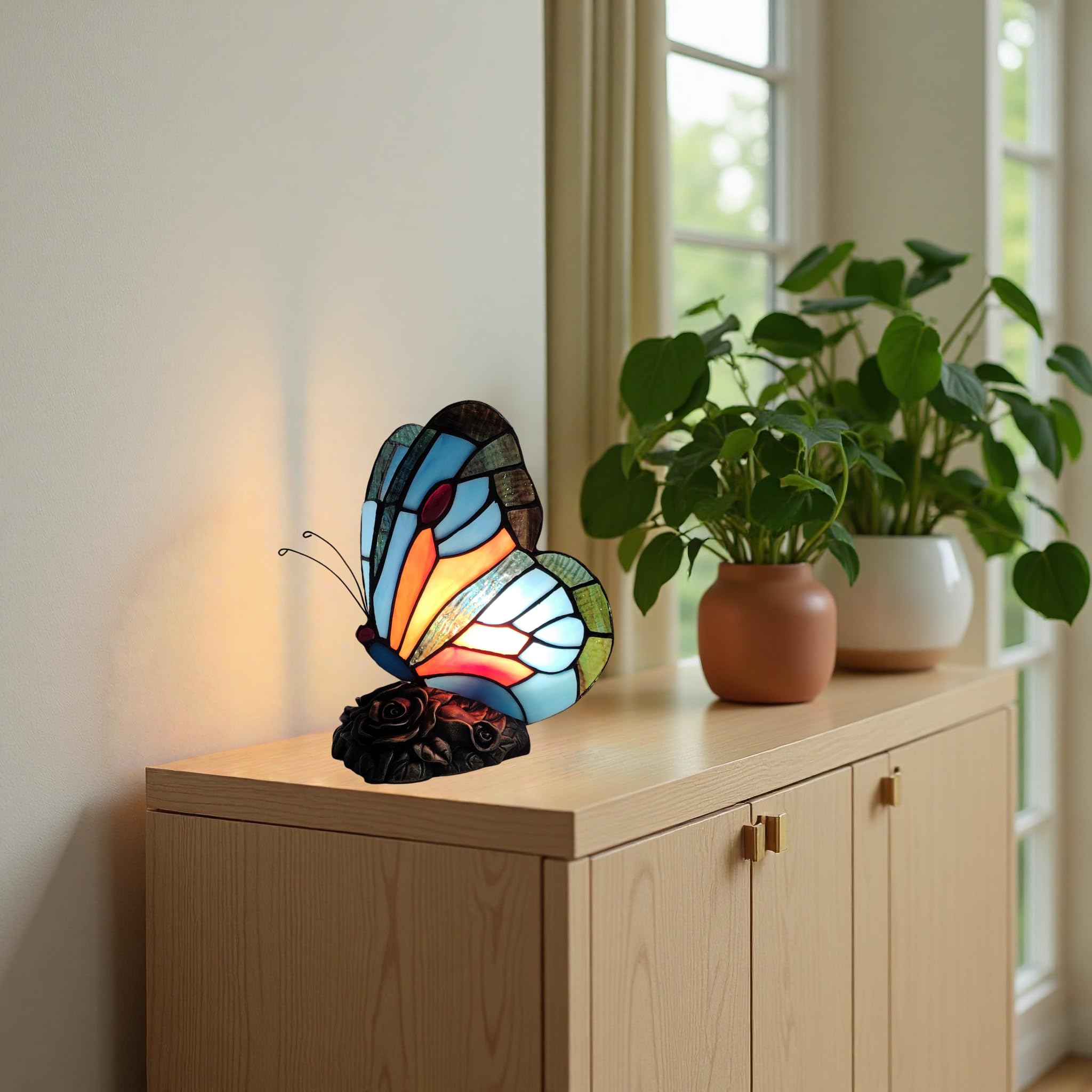 Colorful Butterfly Tiffany Stained Glass Table Lamp