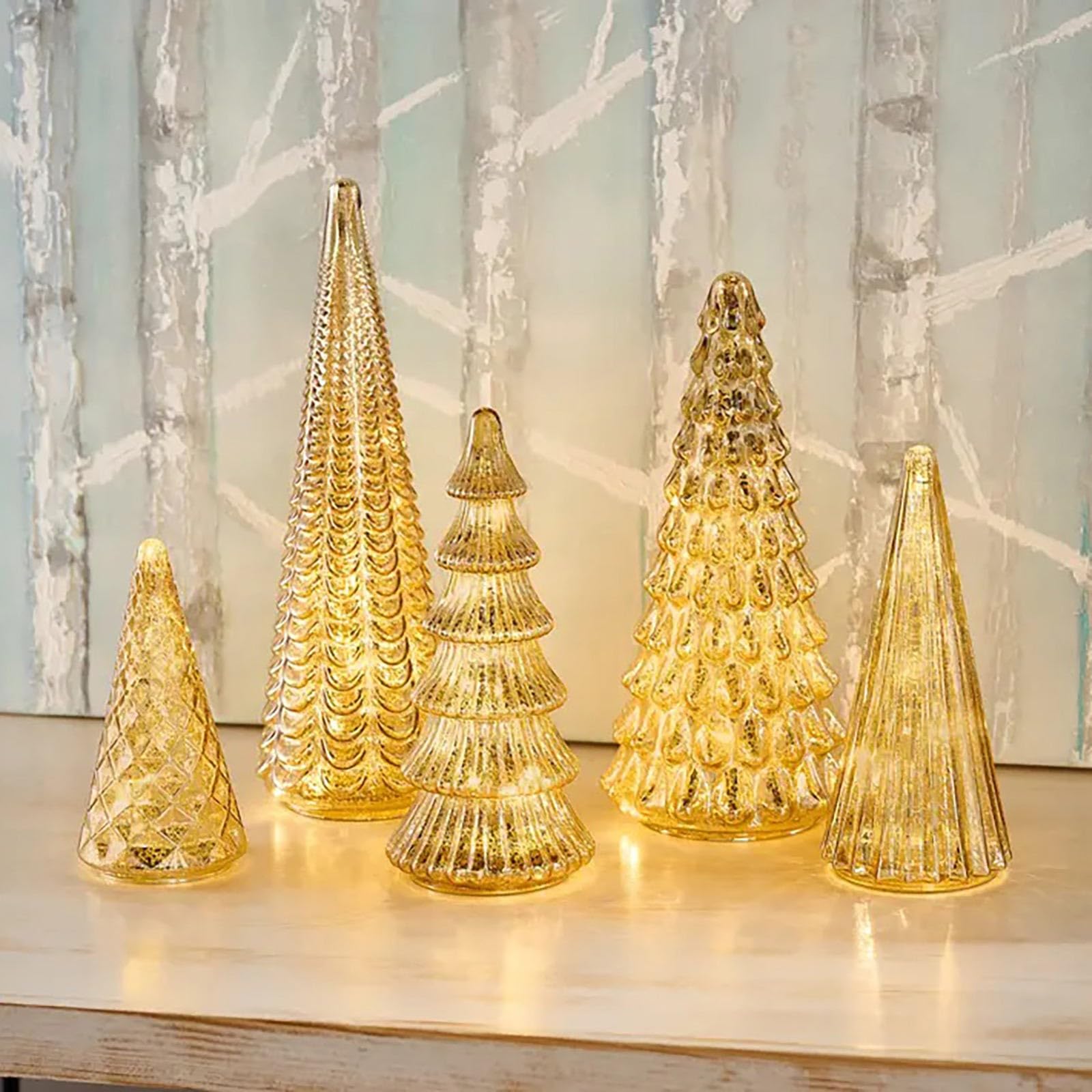 🎄BFF Collection Set of 5 Illuminated Mercury Glass Trees