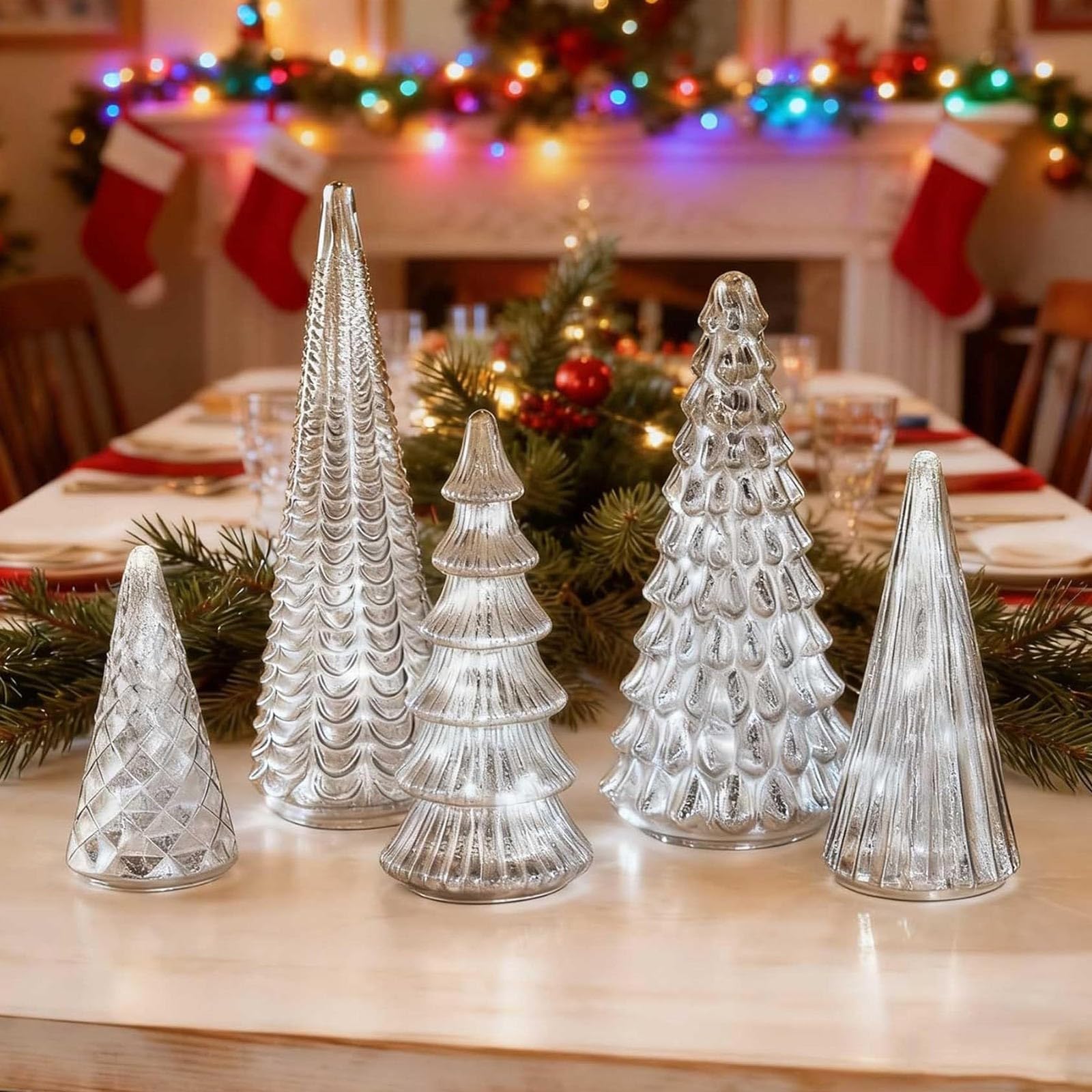 🎄BFF Collection Set of 5 Illuminated Mercury Glass Trees