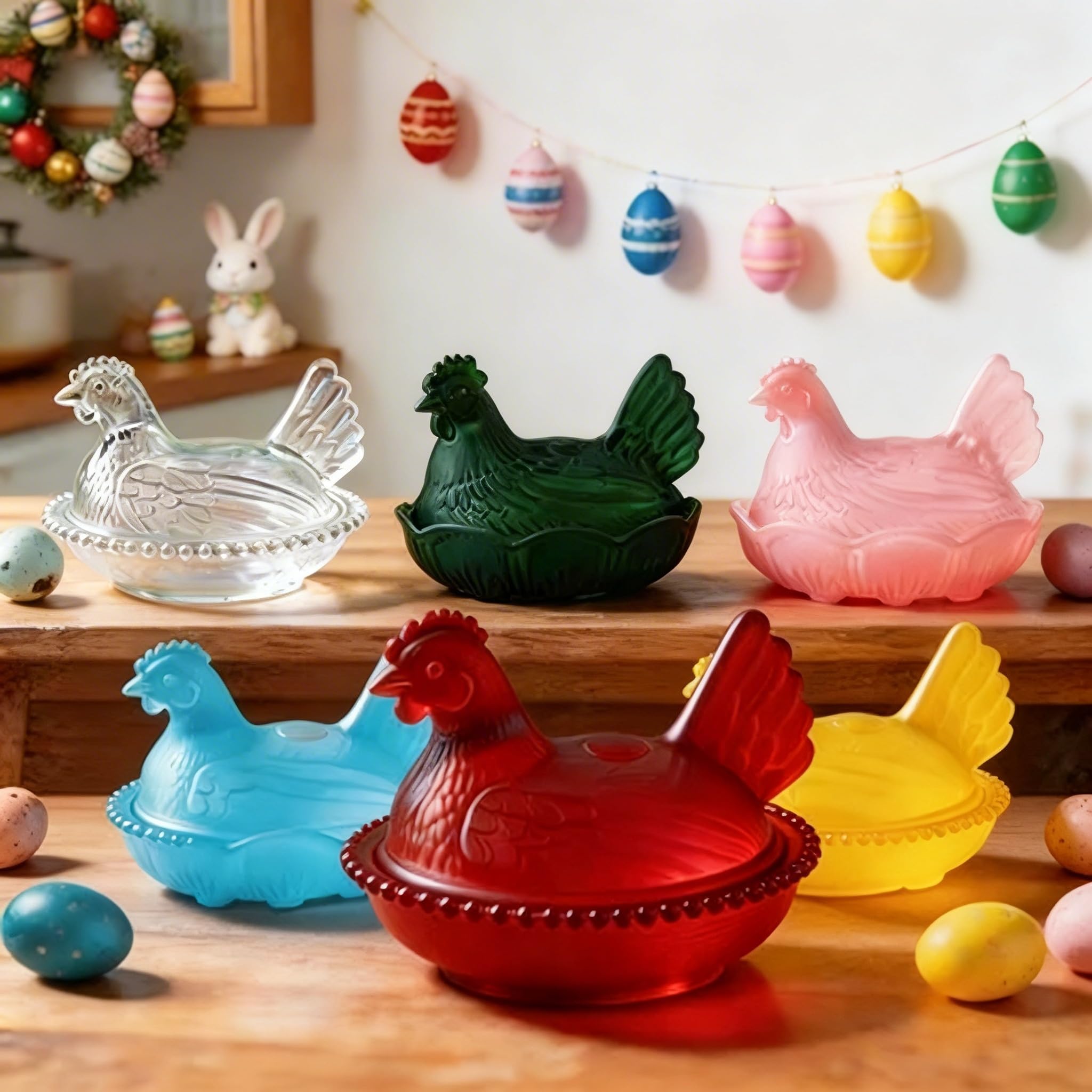 Vintage Pedestal Chicken Shaped Candy Crystal Bowl