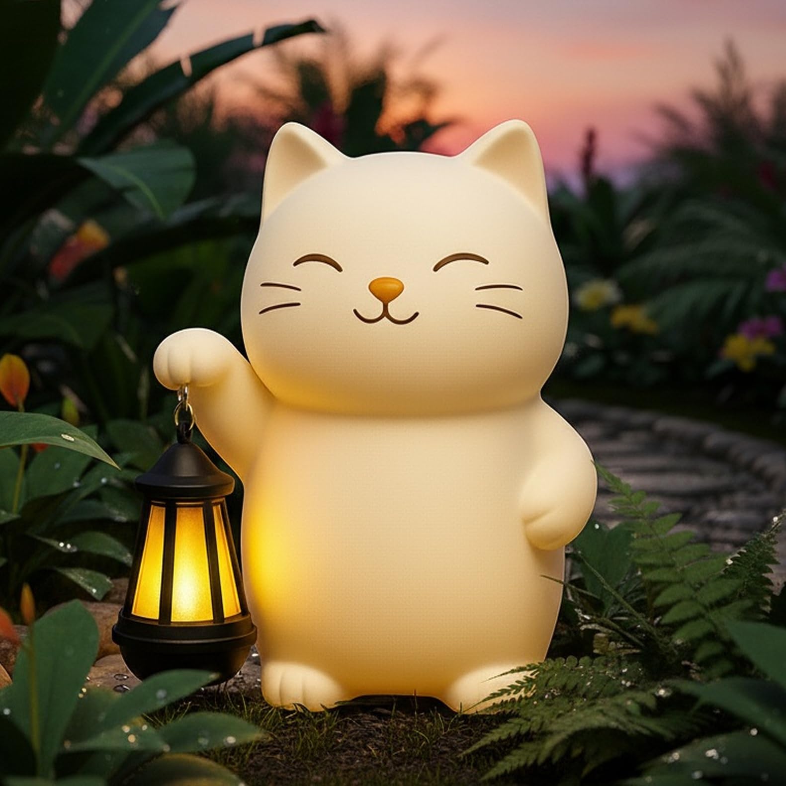 Solar Cat Garden Statue with Lantern