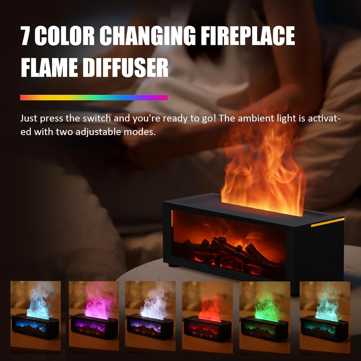 Fireplace LED Flame Humidifier and Oil Diffuser