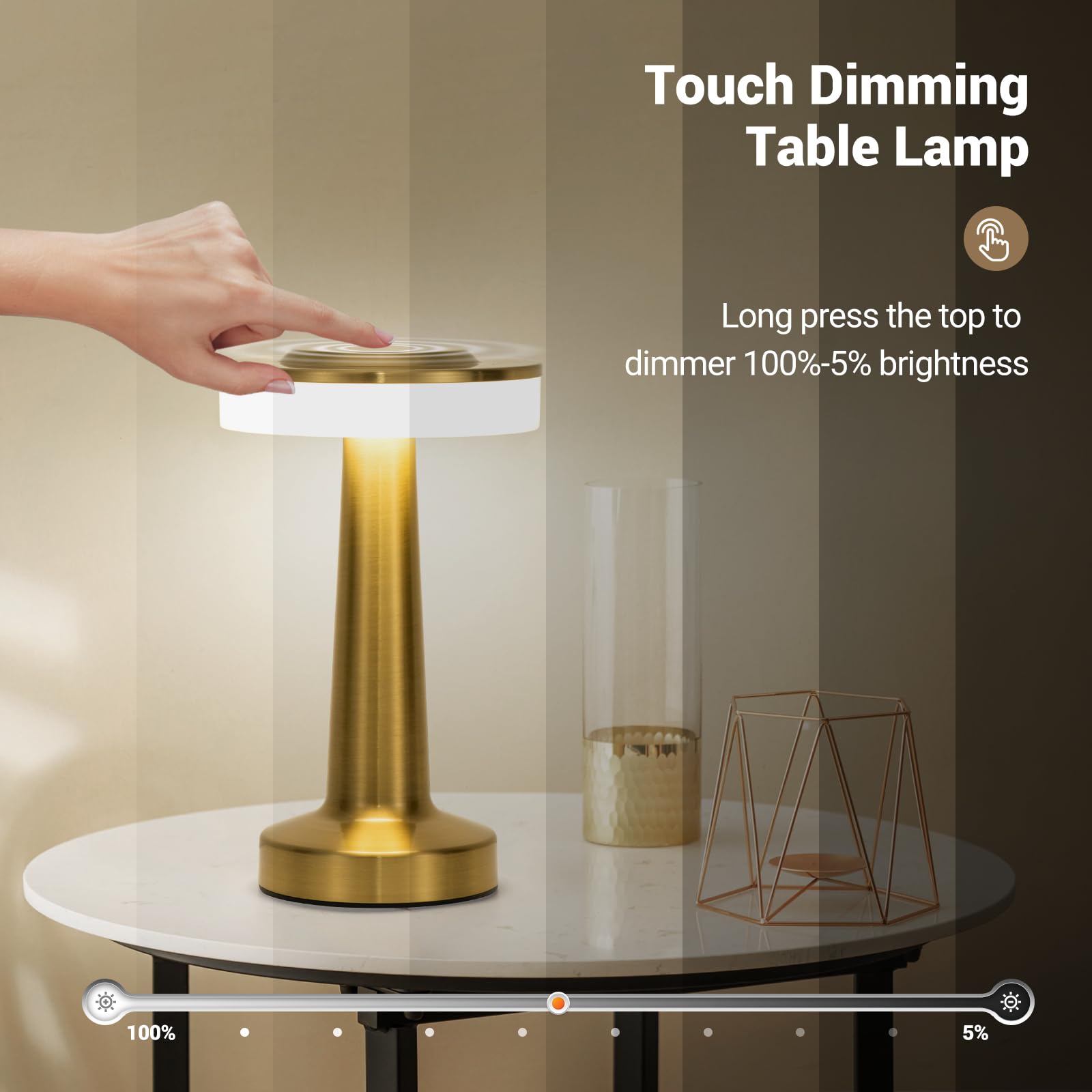 Gold Cordless Table Lamp with Touch Sensor