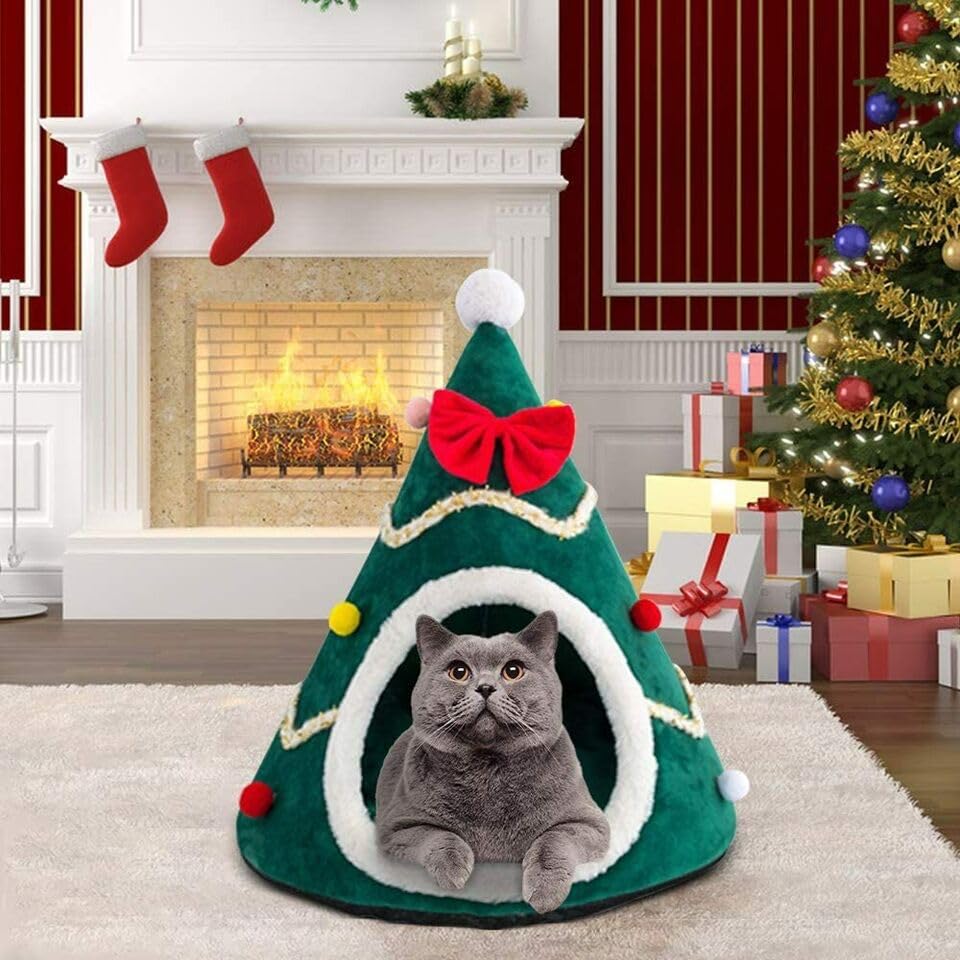 Christmas Tree Cat House Cave Cat Sleeping Bed