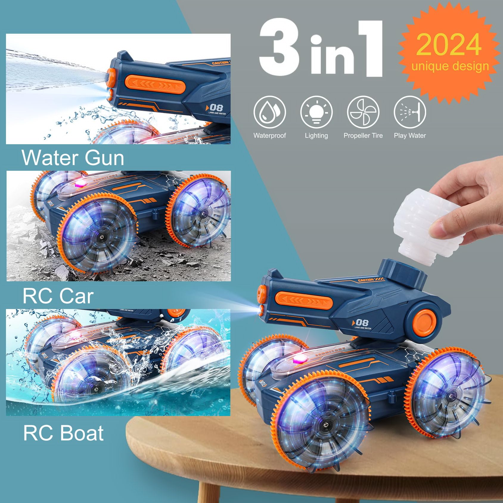 3-in-1 Amphibious Remote Control Car Water Squirt Tank