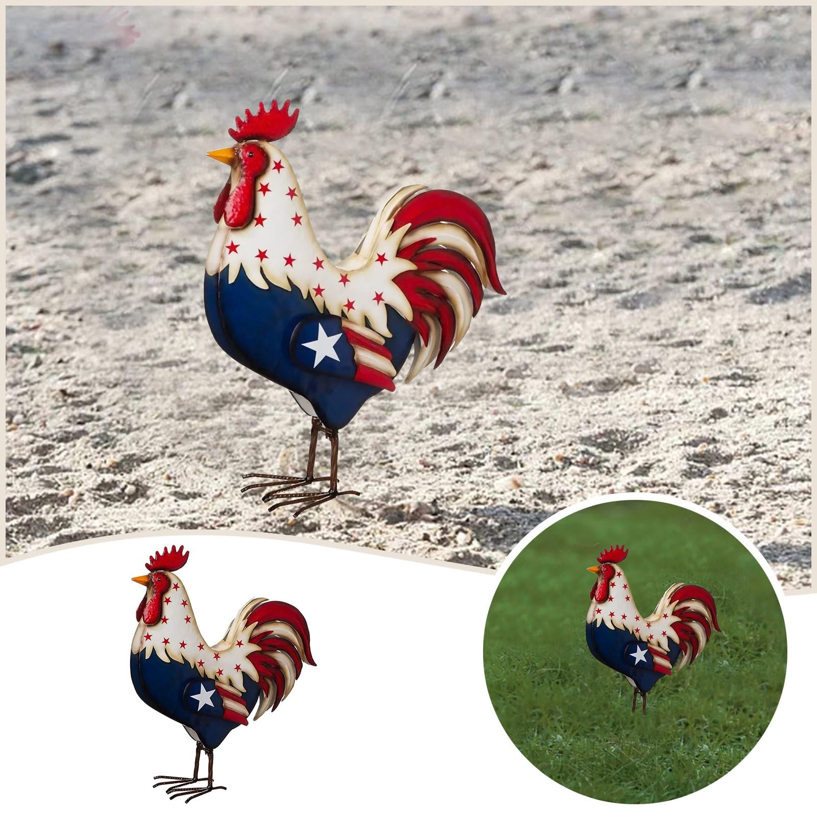 Metal Patriotic Rooster Statue