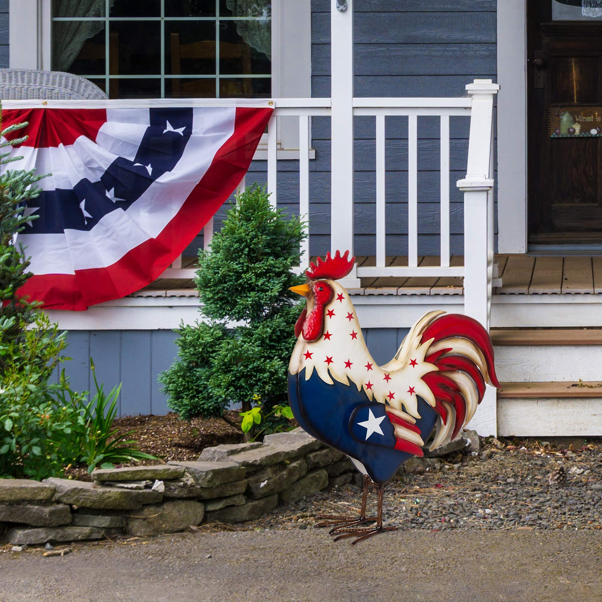 Metal Patriotic Rooster Statue