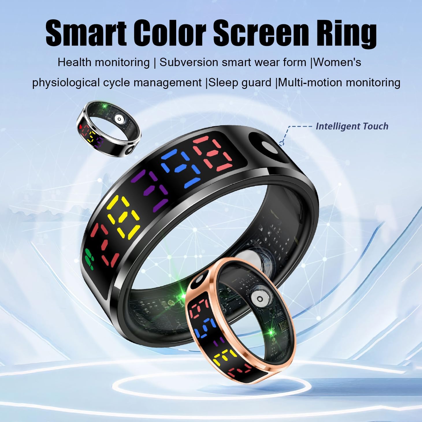 Color Screen Smart Health Ring for Women Men