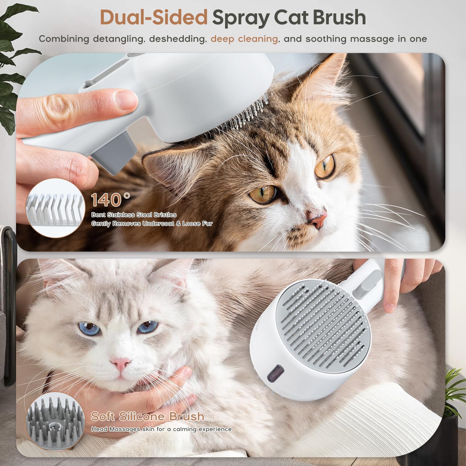 Double Sided Steam Pet Grooming Shedding Brush