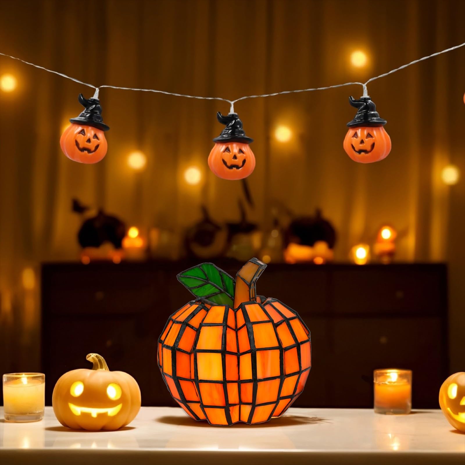 🎃Orange Indoor Patch the Pumpkin Stained Accent Lamp