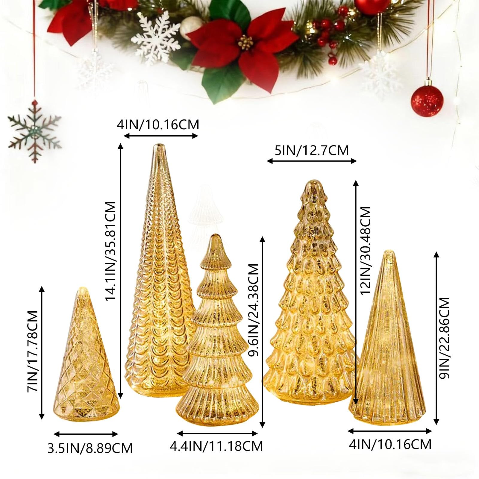 🎄BFF Collection Set of 5 Illuminated Mercury Glass Trees