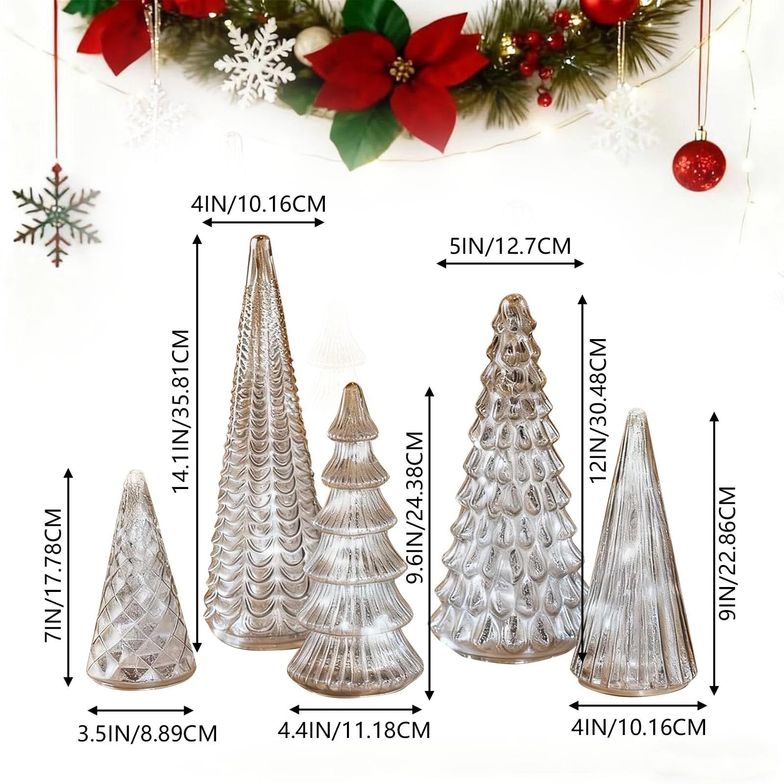 🎄BFF Collection Set of 5 Illuminated Mercury Glass Trees