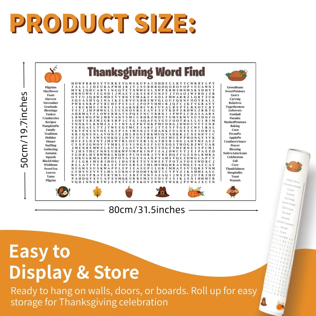 🎉 Jumbo Thanksgiving Word Search Poster – Giant 36"x24" Wall Game! 🎉