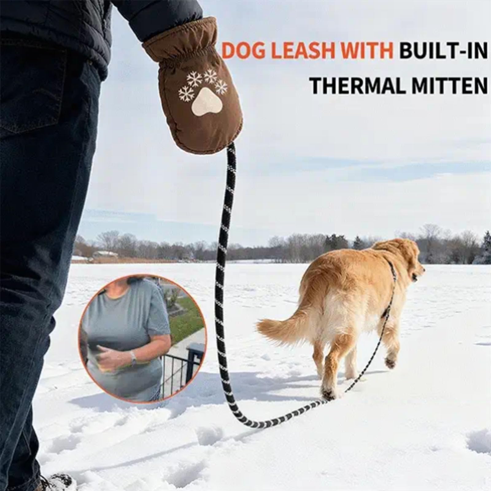 Dog Leash with Built-in Thermal Mitten