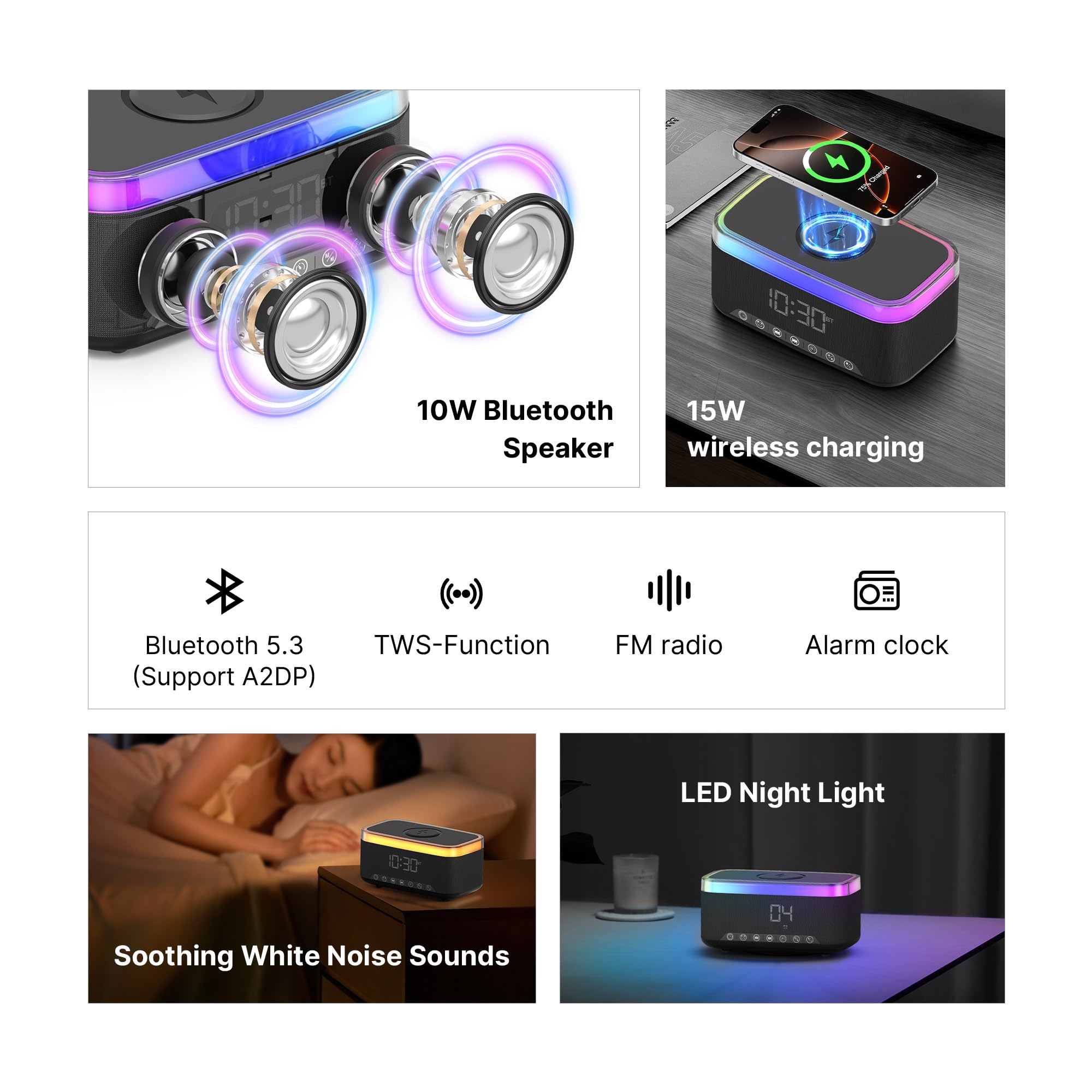 Multifunctional Portable Bluetooth Speaker with 15W Fast Wireless Charging