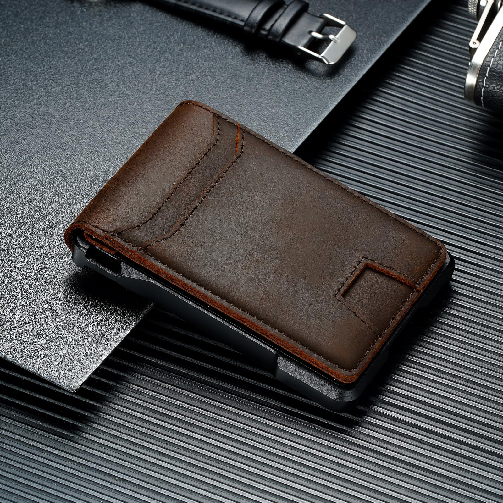 Genuine Leather Slim RFID Minimalist Wallet for Men