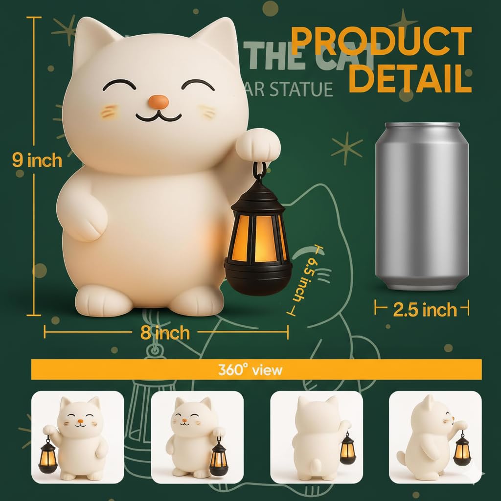 Solar Cat Garden Statue with Lantern