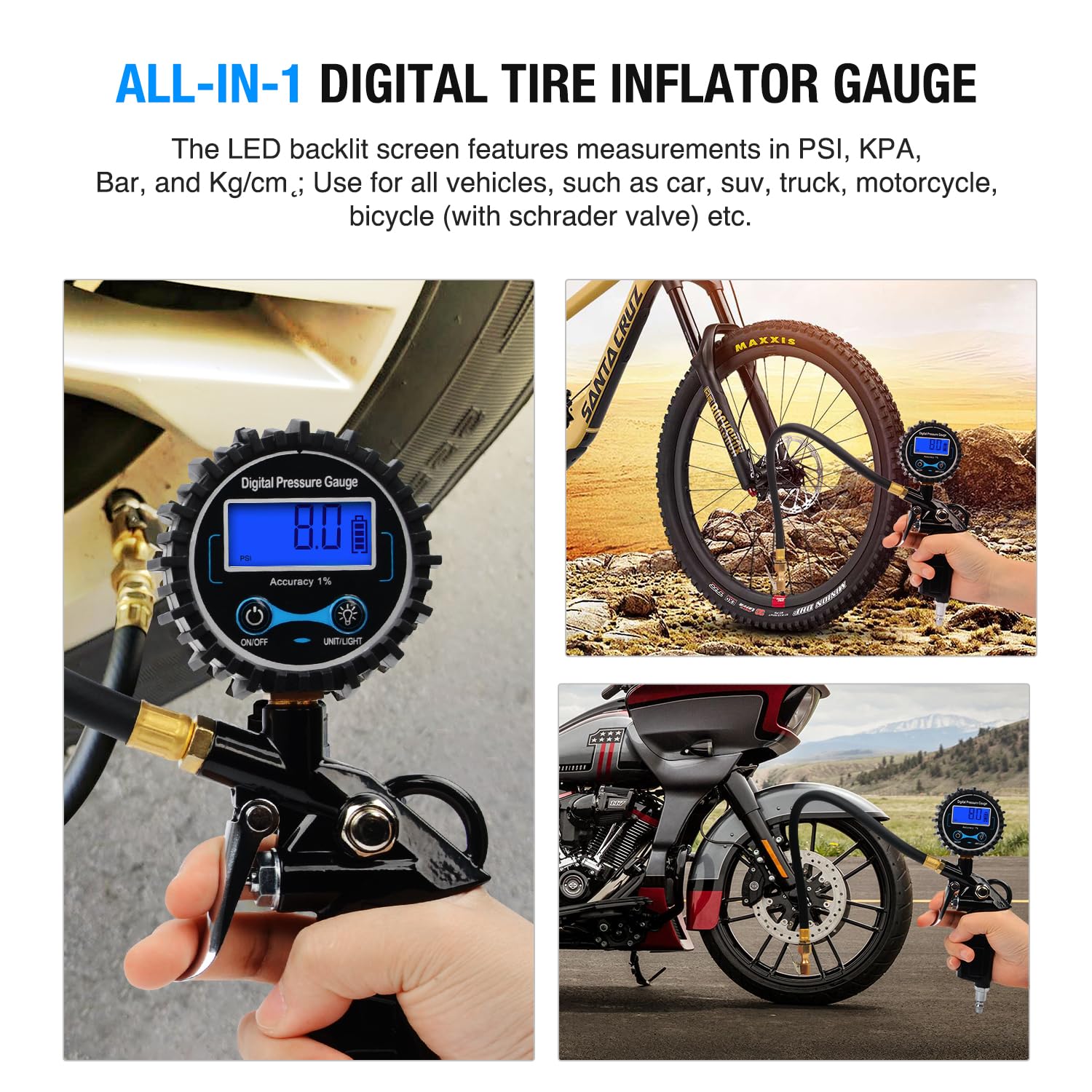 Digital Tire Pressure Gauge with Inflator
