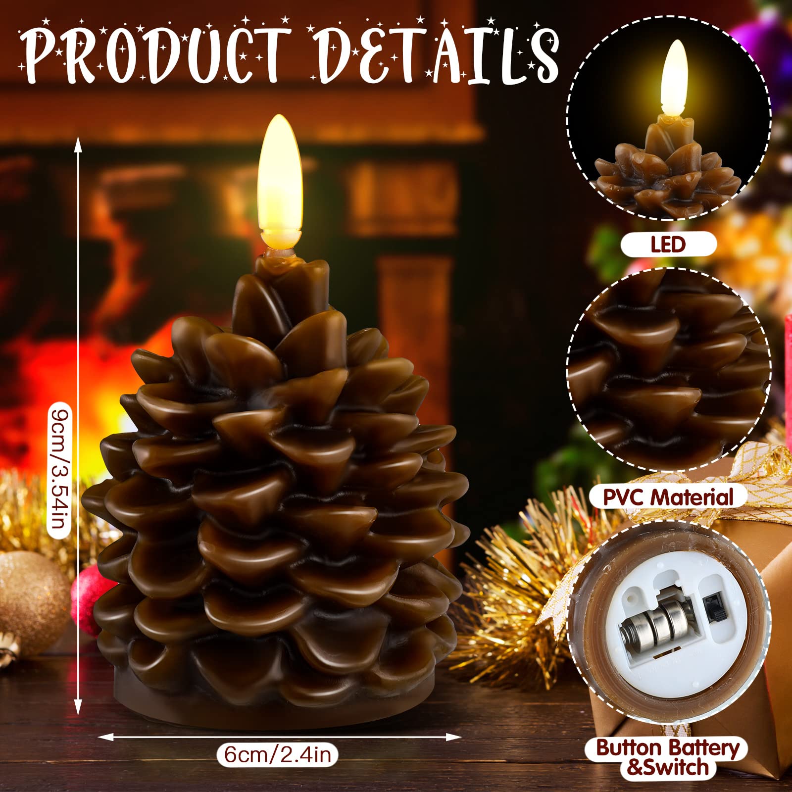 🔥Flameless Pinecone Candles Battery Operated with 6 Hour Timer