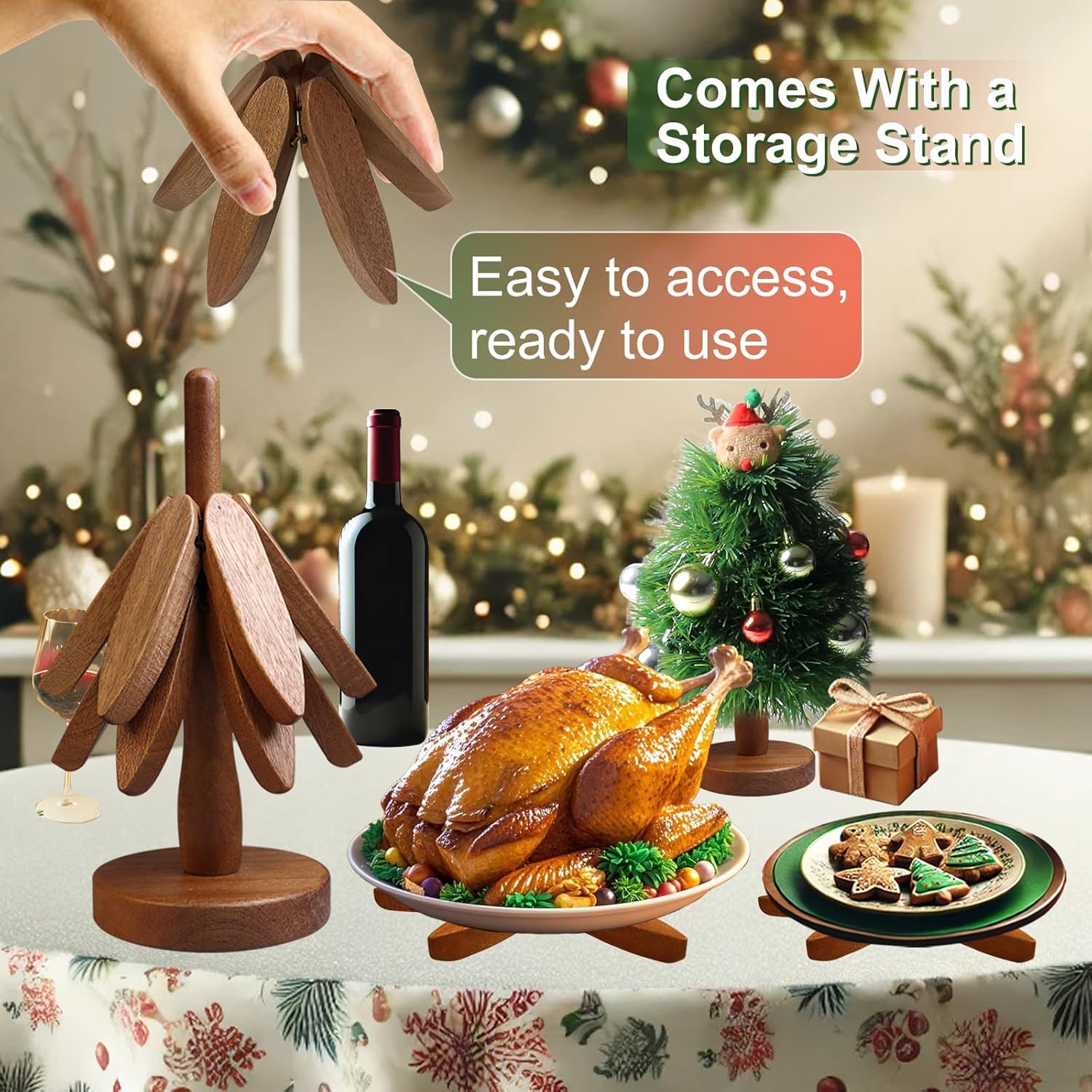 Handmade Wooden Christmas Tree Tripod Set Unique Gift For Holidays