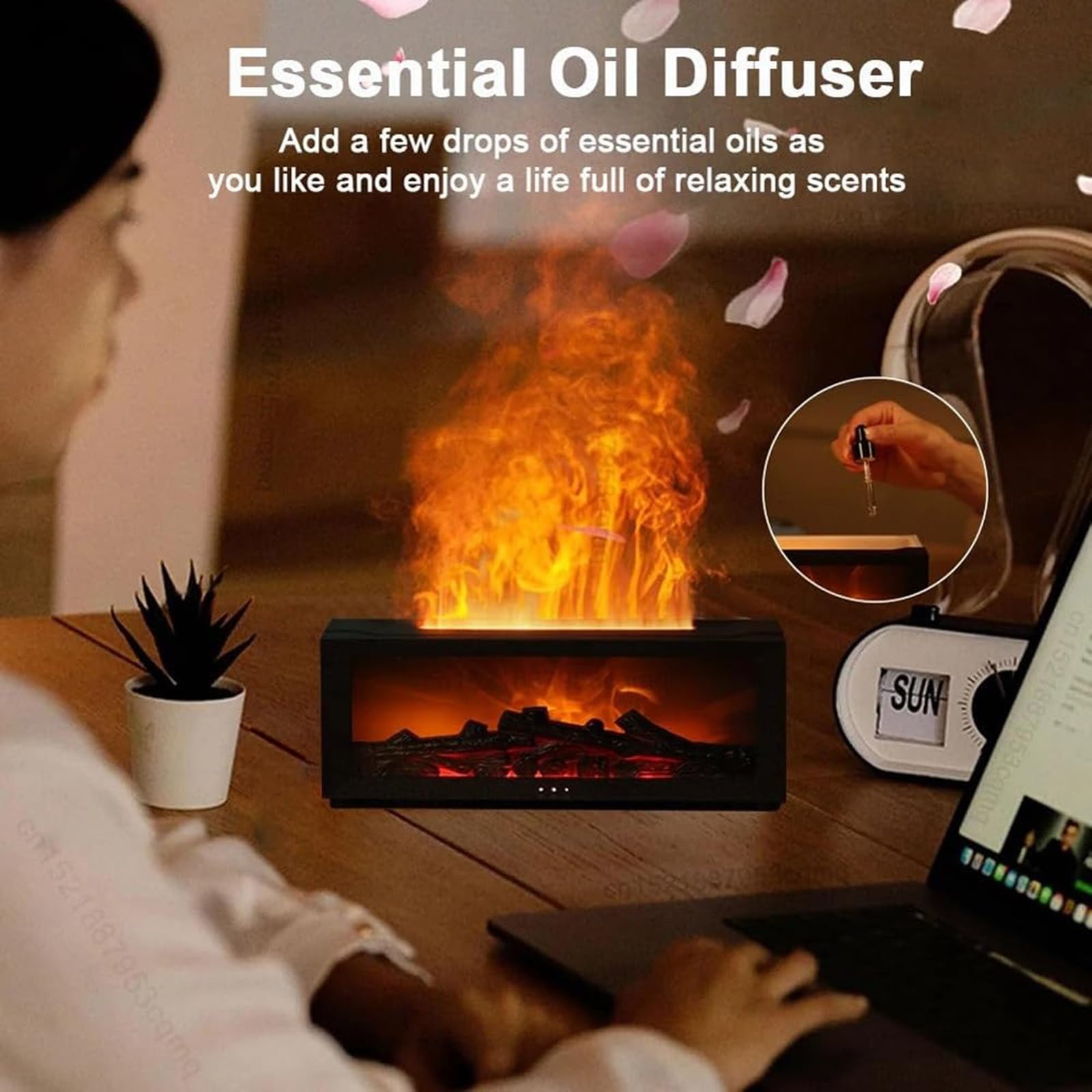 Fireplace LED Flame Humidifier and Oil Diffuser