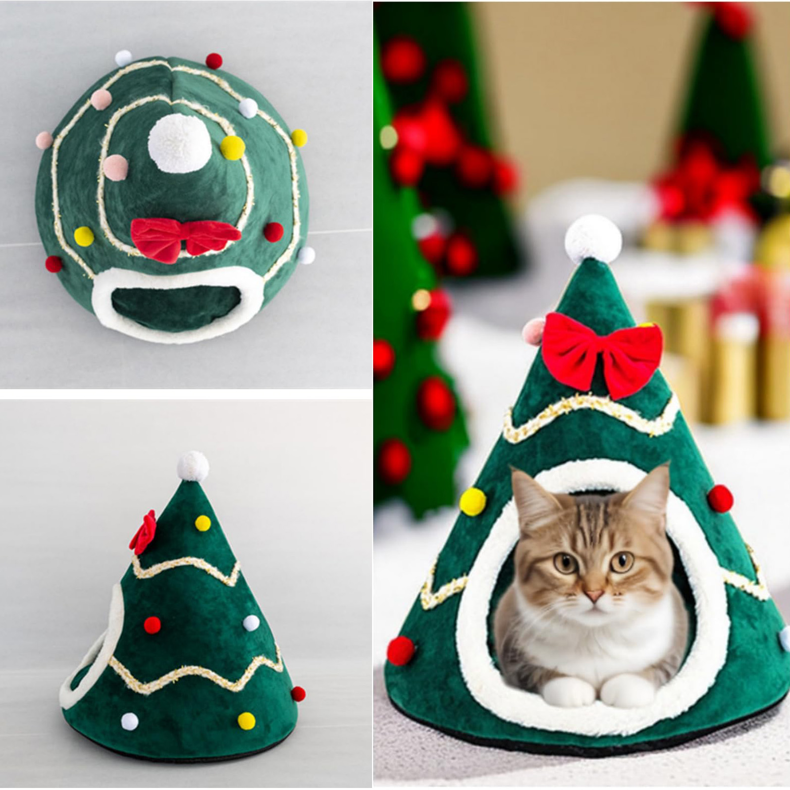 Christmas Tree Cat House Cave Cat Sleeping Bed