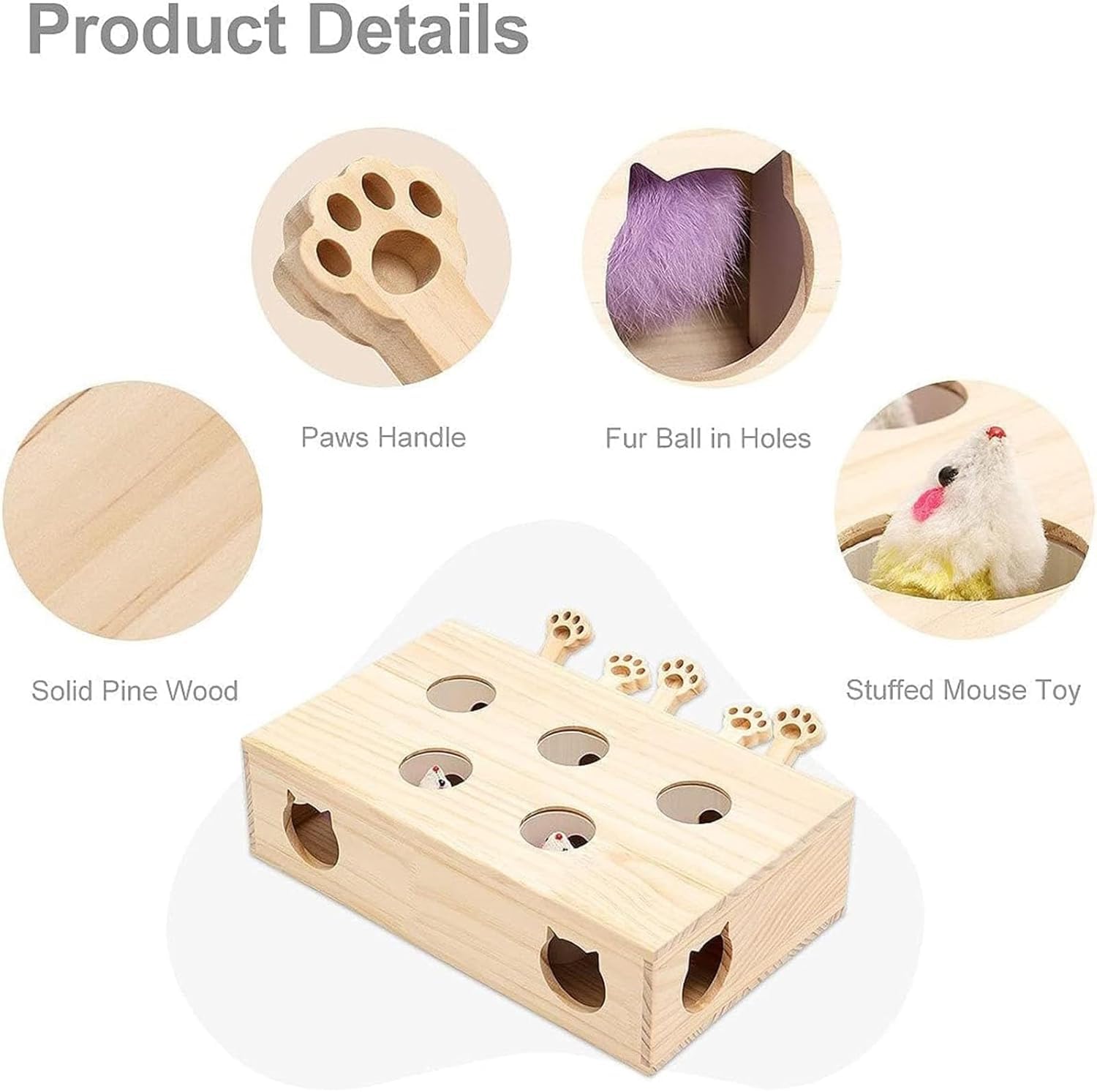 Interactive Wooden Whack-A-Mole Cat Toy