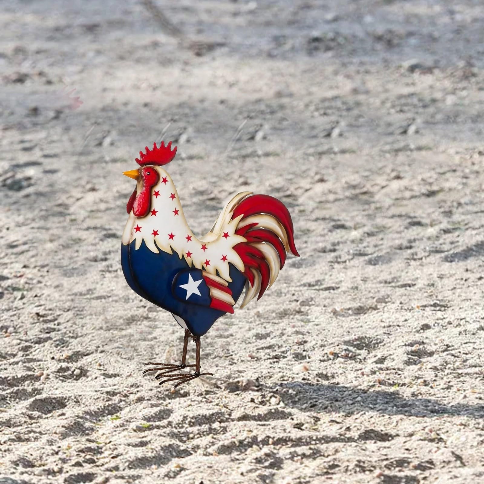 Metal Patriotic Rooster Statue