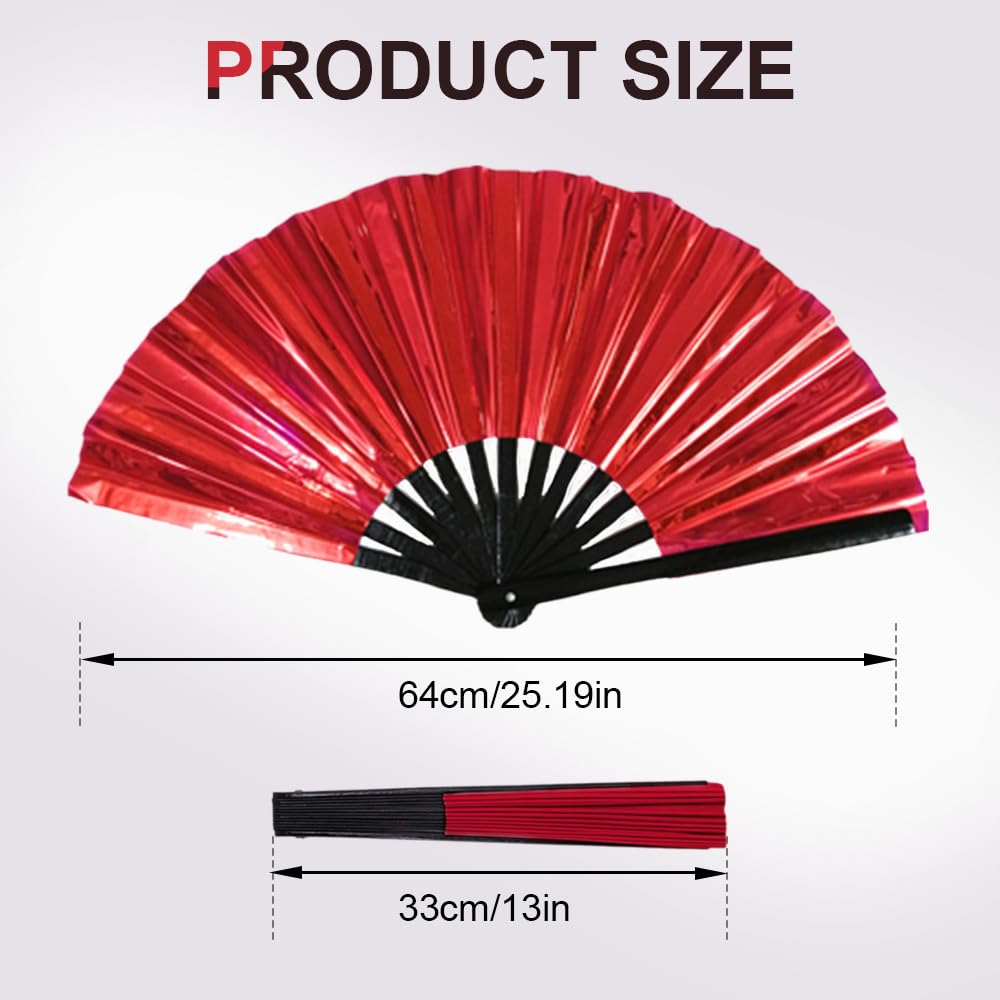 2025 New Large Holographic Folding Hand Fan Line Dance Popping Fan