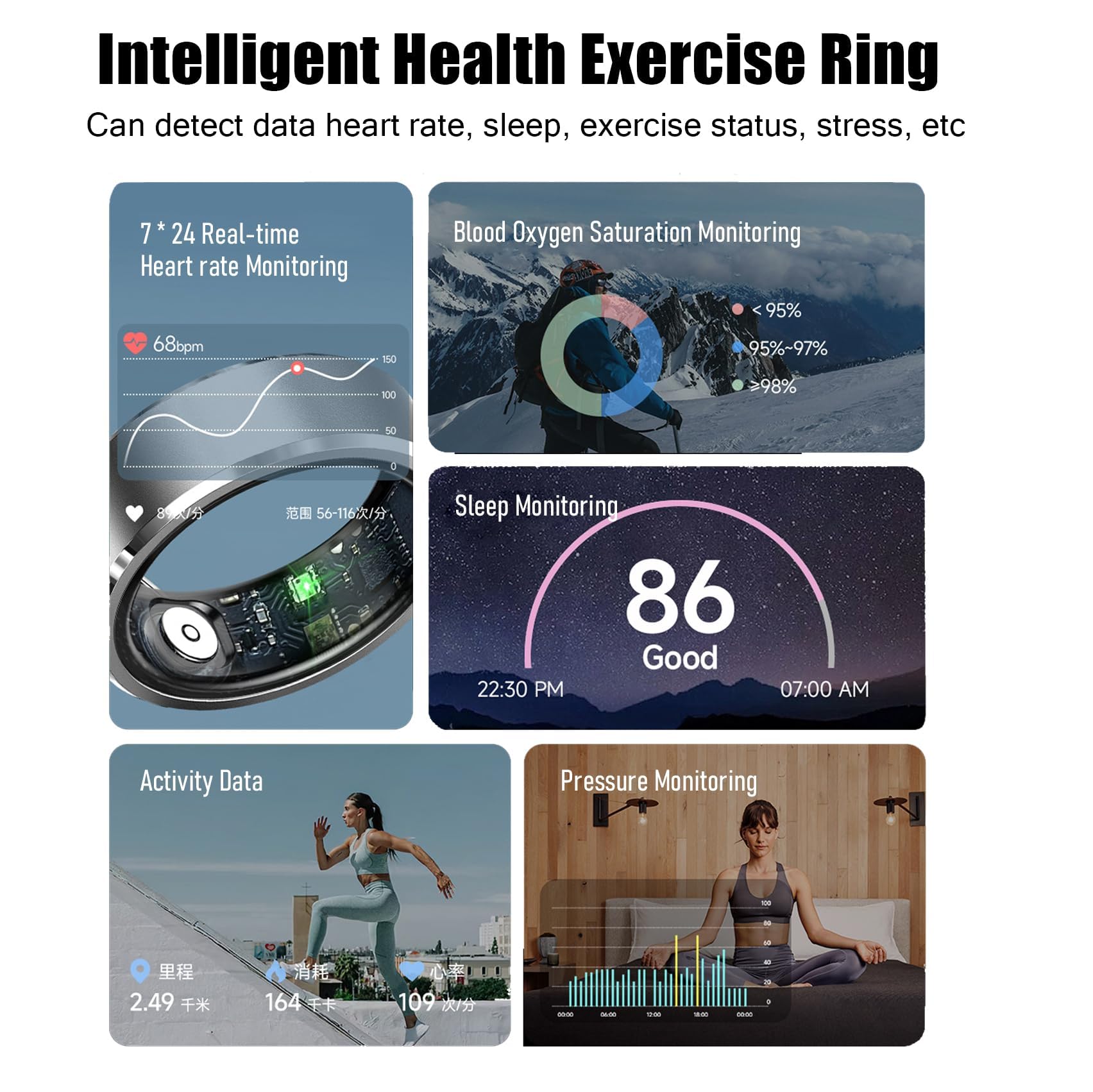 Color Screen Smart Health Ring for Women Men