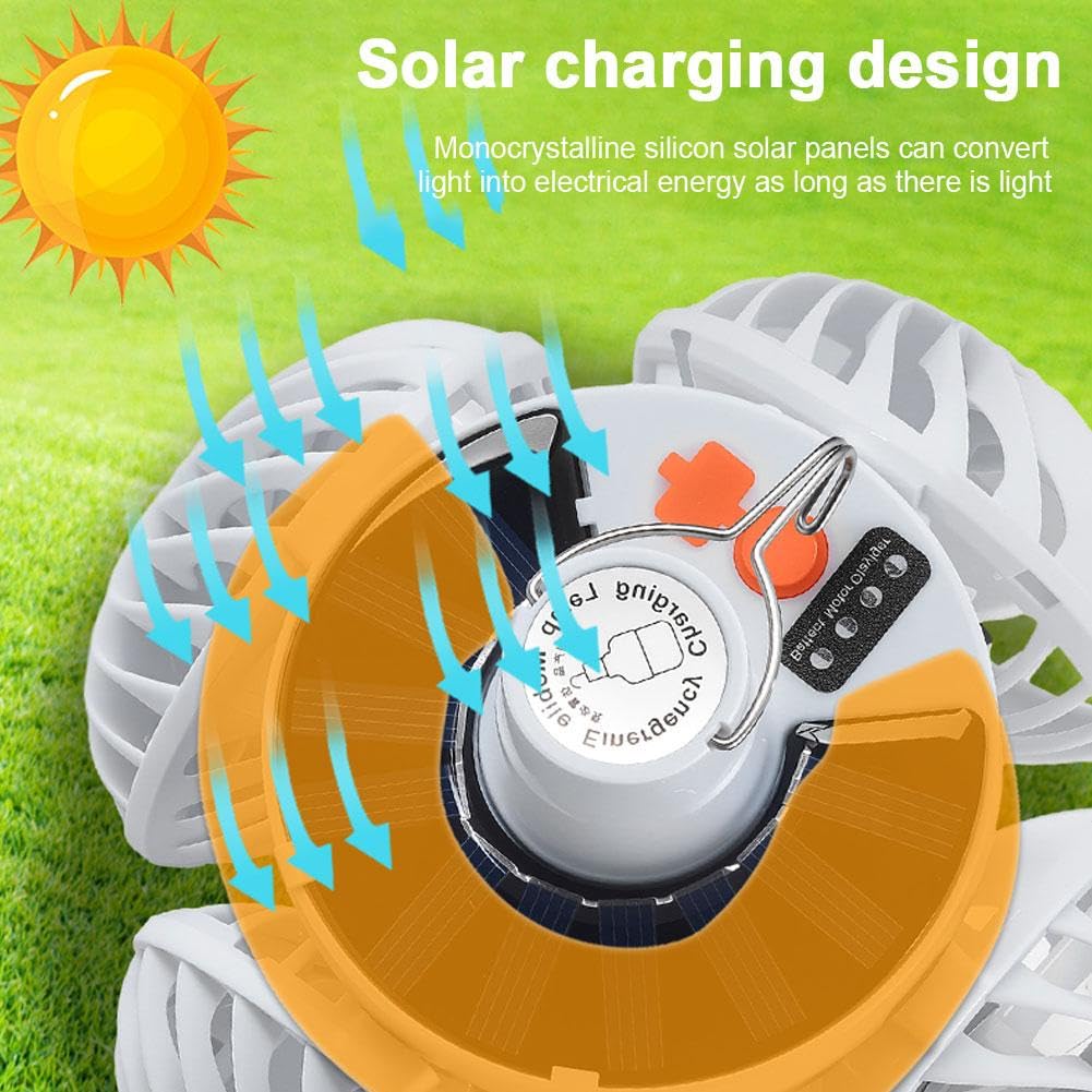 Portable Folding Football LED Solar Lantern Fan With Hook