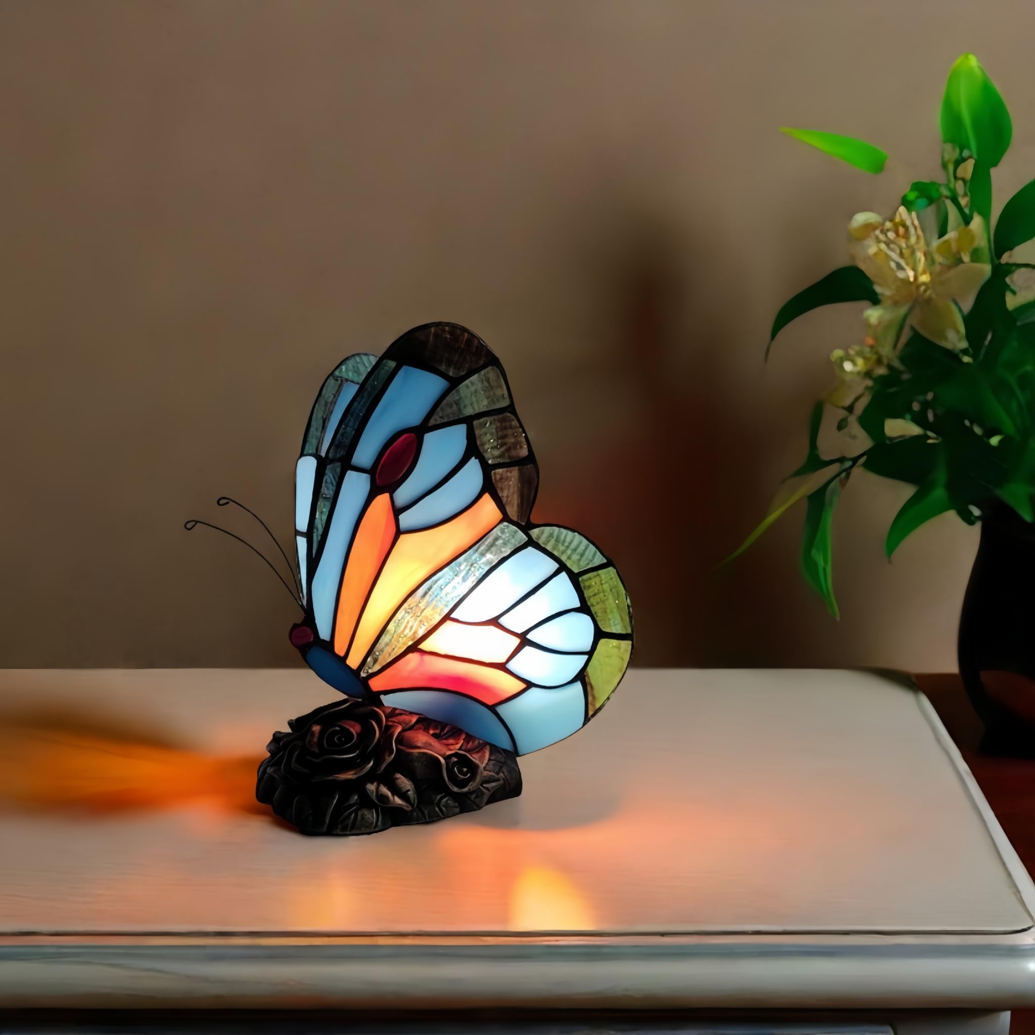 Colorful Butterfly Tiffany Stained Glass Table Lamp