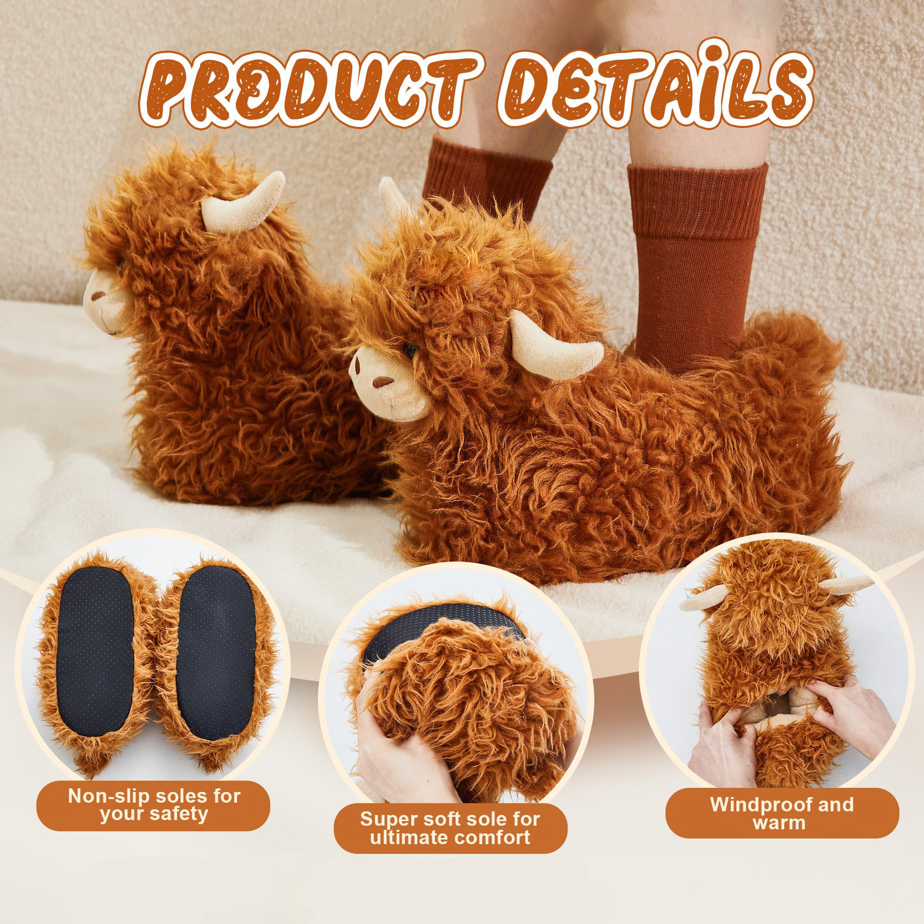 Adorable Highland Cow Slippers