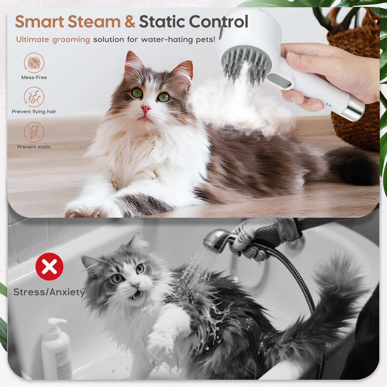 Double Sided Steam Pet Grooming Shedding Brush